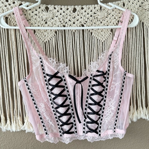 Victoria’s Secret DREAM ANGELS pink eyelash lace Corset Bustier Top EUC large C - Picture 2 of 12
